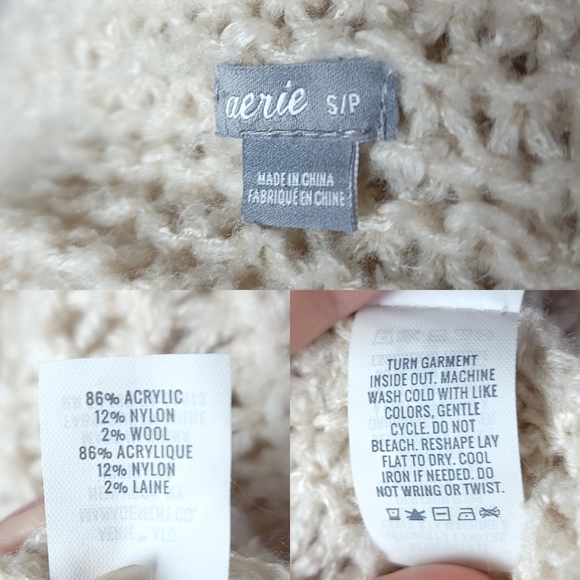 Aerie Cozy Fuzzy Open Knit Cowl Neck Sweater Oversized Cream Small - Picture 13 of 14